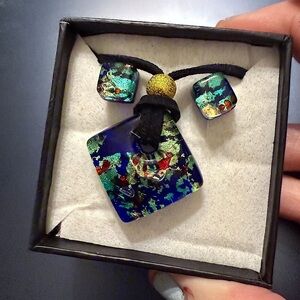 Italian Murano Glass Pendant & Earrings Jewelry Set